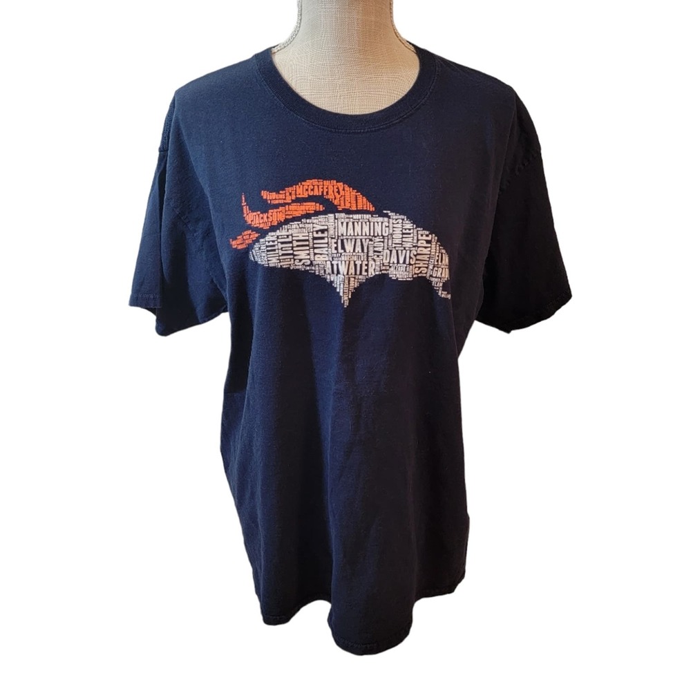 Denver Broncos Player Name Logo Navy Blue/Orange/White Short Sleeve Tee Size L